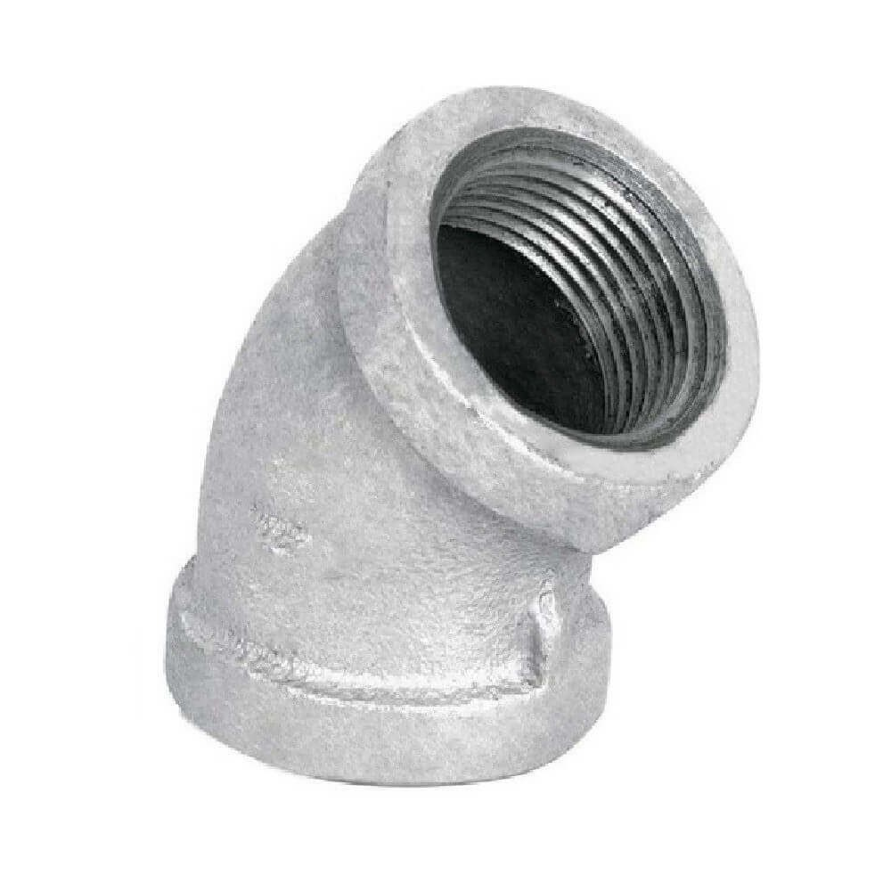 Codo Roscado Galvanizado Aguas Blancas 3/4 Pulgada x 45 Grados